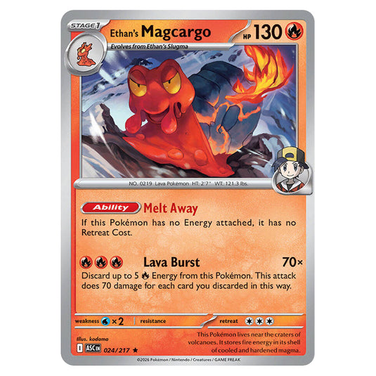 Ethan's Magcargo 024 card from the Pokemon set Ascended Heroes