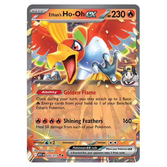 Ethan's Ho-Oh ex 026 card from the Pokemon set Ascended Heroes