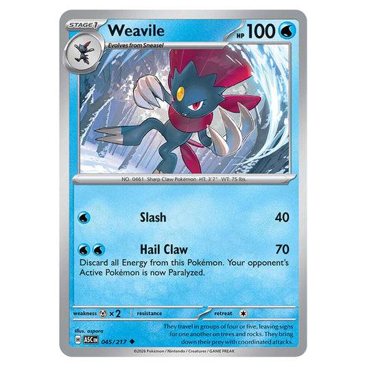 Weavile 045 card from the Pokemon set Ascended Heroes