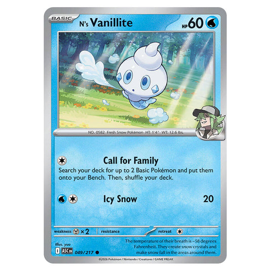N's Vanillite 049 card from the Pokemon set Ascended Heroes