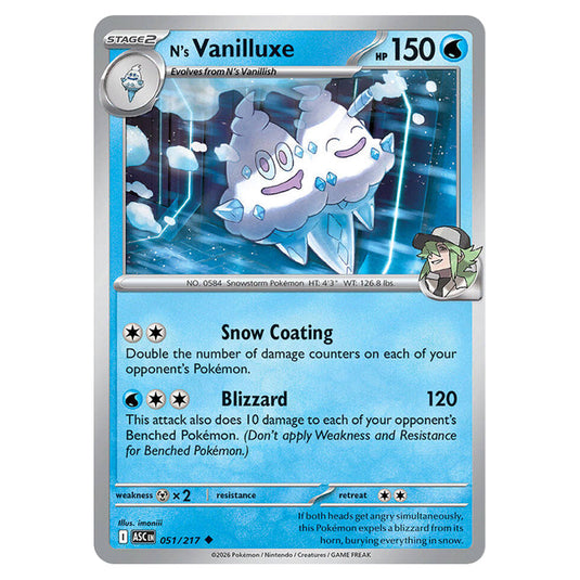 N's Vanilluxe 051 card from the Pokemon set Ascended Heroes