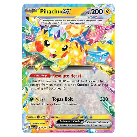 Pikachu ex 057 card from the Pokemon set Ascended Heroes