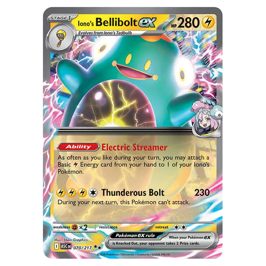 Iono's Bellibolt ex 070 card from the Pokemon set Ascended Heroes