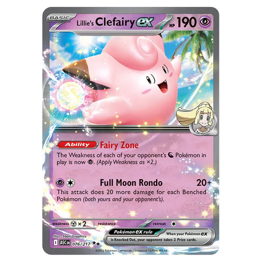 Lillie's Clefairy ex 076 card from the Pokemon set Ascended Heroes