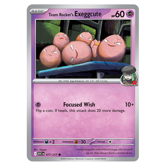Team Rocket's  Exeggcute 077 card from the Pokemon set Ascended Heroes