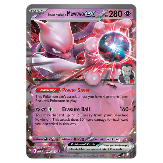Team Rocket's Mewtwo ex 079 card from the Pokemon set Ascended Heroes