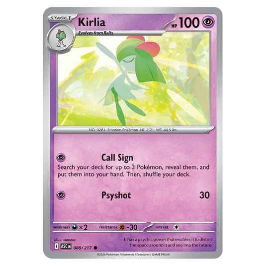 Kirlia 088 card from the Pokemon set Ascended Heroes