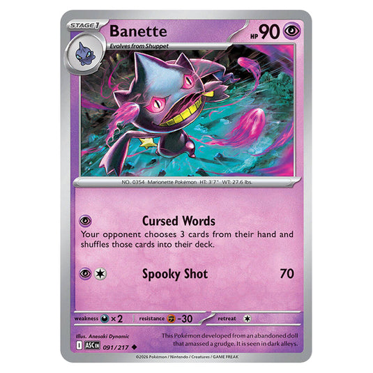 Banette 091 card from the Pokemon set Ascended Heroes