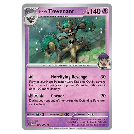 Hop's Trevenant 096 card from the Pokemon set Ascended Heroes