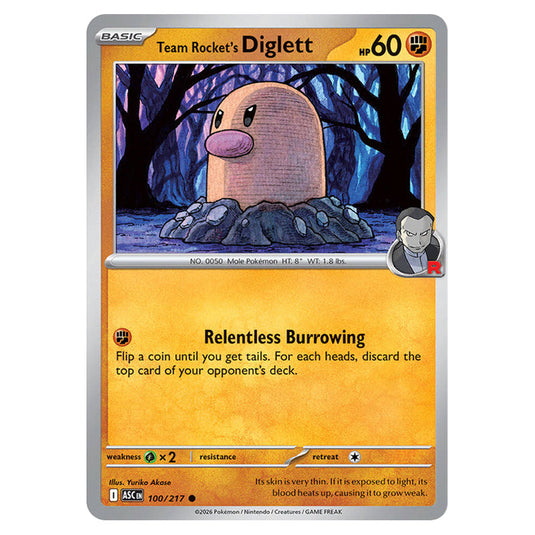 Team Rocket's Diglett 100 card from the Pokemon set Ascended Heroes