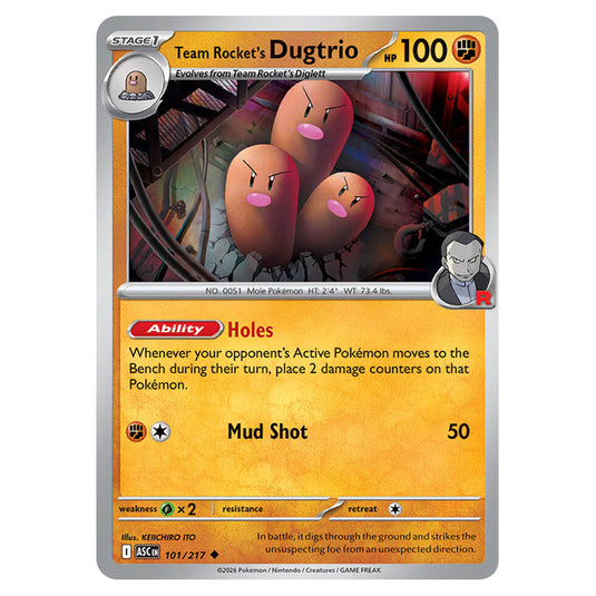 Team Rocket's Dugtrio 101 card from the Pokemon set Ascended Heroes