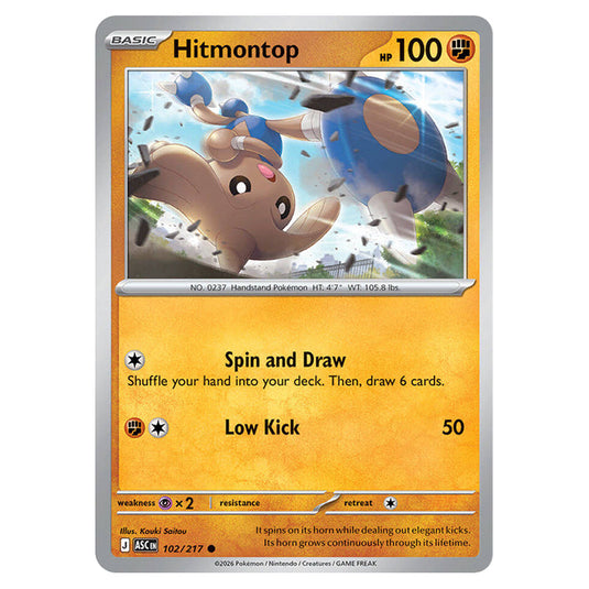 Hitmontop 102 card from the Pokemon set Ascended Heroes