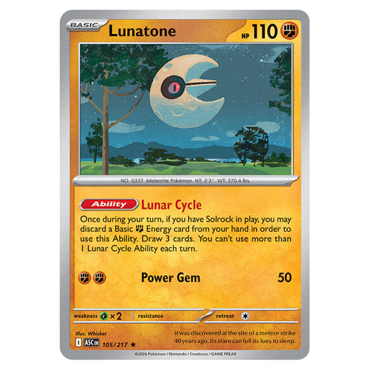 Lunatone 105 card from the Pokemon set Ascended Heroes