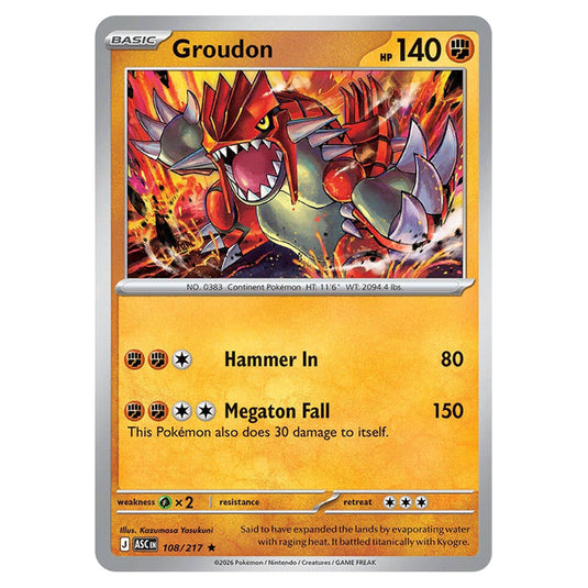 Groudon 108 card from the Pokemon set Ascended Heroes