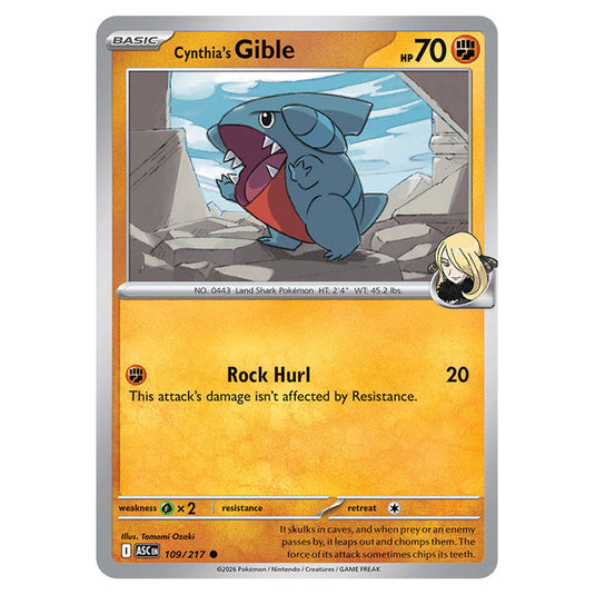 Cynthia's Gible 109 card from the Pokemon set Ascended Heroes