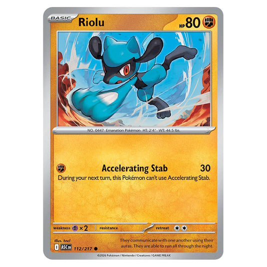 Riolu 112 card from the Pokemon set Ascended Heroes