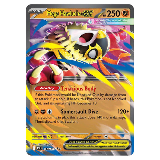 Mega Hawlucha ex 116 card from the Pokemon set Ascended Heroes