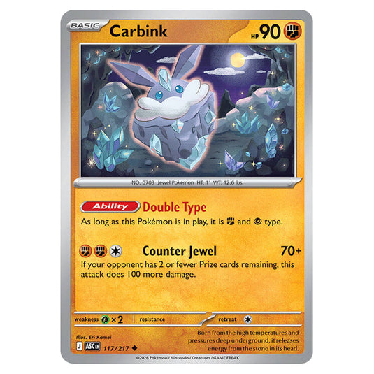 Carbink 117 card from the Pokemon set Ascended Heroes