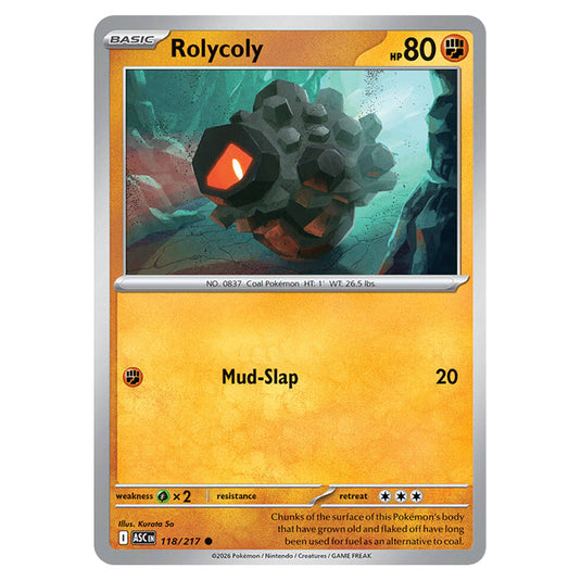 Rolycoly 118 card from the Pokemon set Ascended Heroes