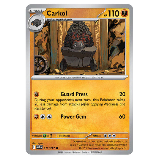 Carkol 119 card from the Pokemon set Ascended Heroes