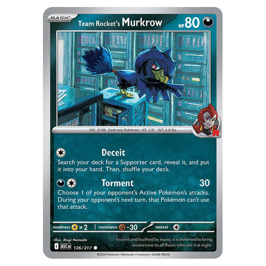 Team Rocket's Murkrow 126 card from the Pokemon set Ascended Heroes