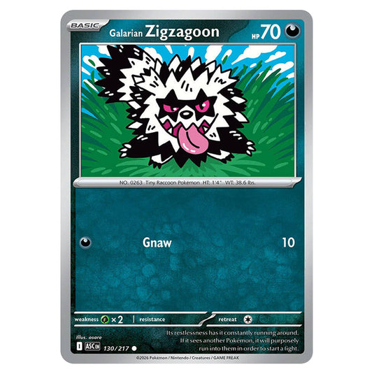 Galarian Zigzagoon 130 card from the Pokemon set Ascended Heroes