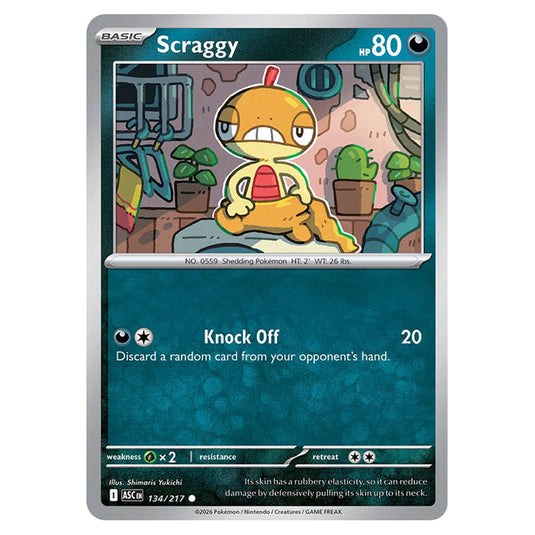Scraggy 134 card from the Pokemon set Ascended Heroes