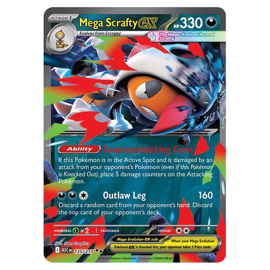 Mega Scrafty ex 135 card from the Pokemon set Ascended Heroes
