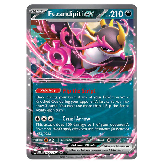 Fezandipiti ex 142 card from the Pokemon set Ascended Heroes