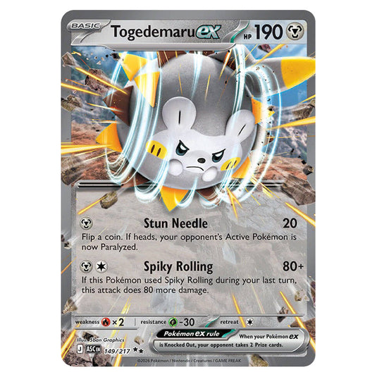 Togedemaru ex 149 card from the Pokemon set Ascended Heroes