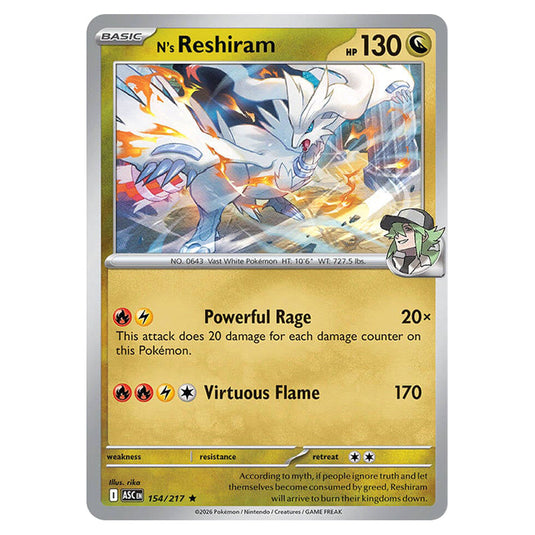 N's Reshiram 154 card from the Pokemon set Ascended Heroes
