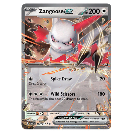 Zangoose ex 167 card from the Pokemon set Ascended Heroes