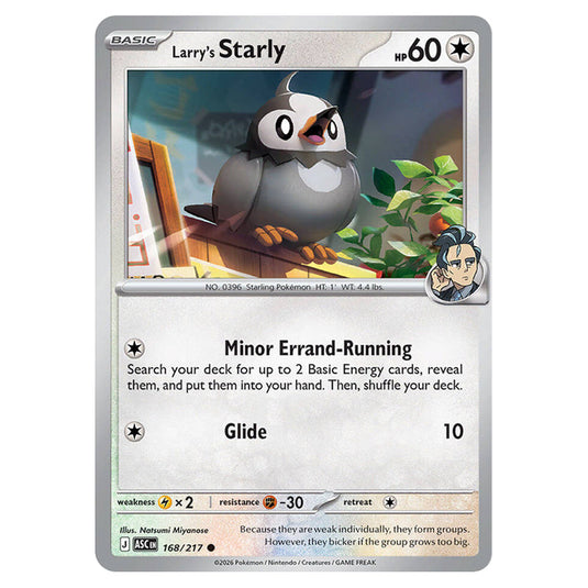 Larry's Starly 168 card from the Pokemon set Ascended Heroes