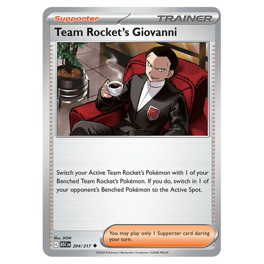 Team Rocket's Giovanni 204 card from the Pokemon set Ascended Heroes