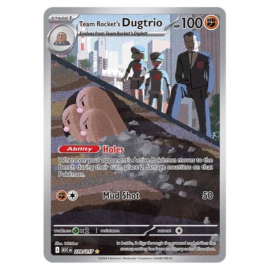 Team Rocket's Dugtrio 239 card from the Pokemon set Ascended Heroes