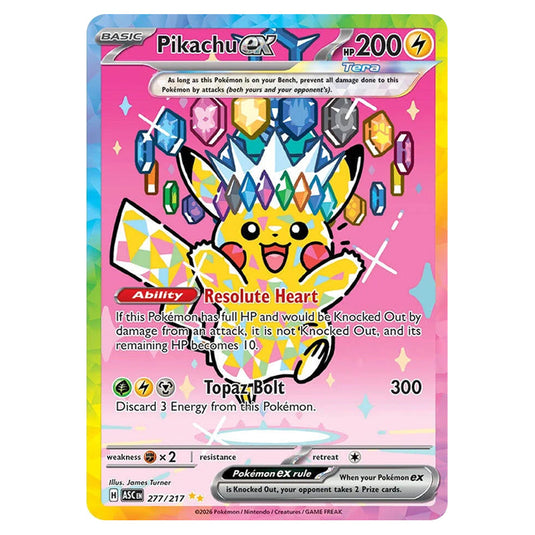 Pikachu ex 277 card from the Pokemon set Ascended Heroes