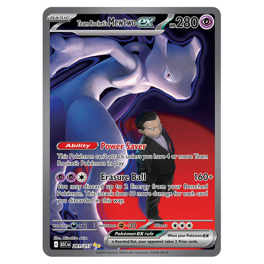 Team Rocket's Mewtwo ex 281 card from the Pokemon set Ascended Heroes