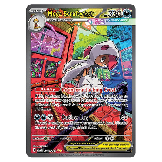 Mega Scrafty ex 285 card from the Pokemon set Ascended Heroes