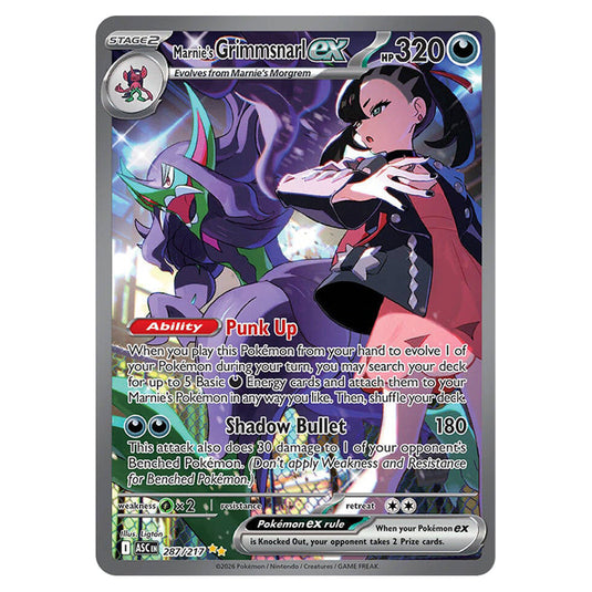 Marnie's Grimmsnarl ex 287 card from the Pokemon set Ascended Heroes
