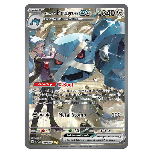 Steven's Metagross ex 289 card from the Pokemon set Ascended Heroes
