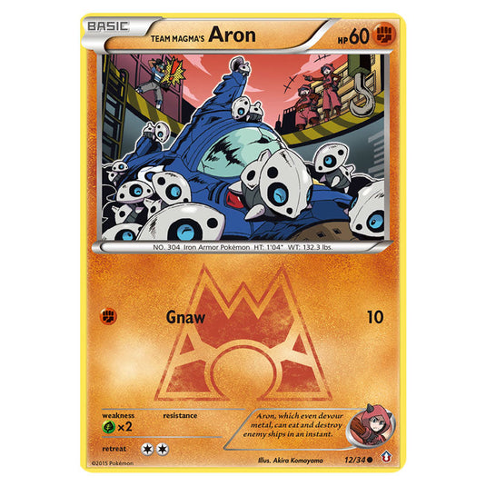 Team Magma's Aron 12 card from the Pokemon set Double Crisis