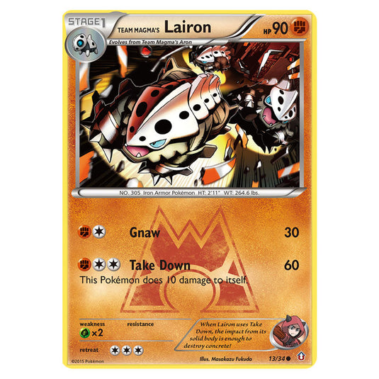 Team Magma's Lairon 13 card from the Pokemon set Double Crisis