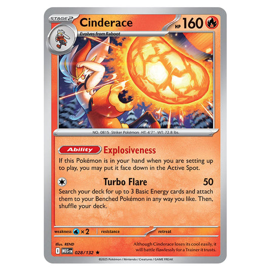 Cinderace 028 card from the Pokemon set Mega Evolution - Base Set