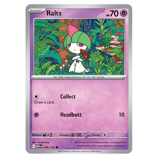 Ralts 058 card from the Pokemon set Mega Evolution - Base Set