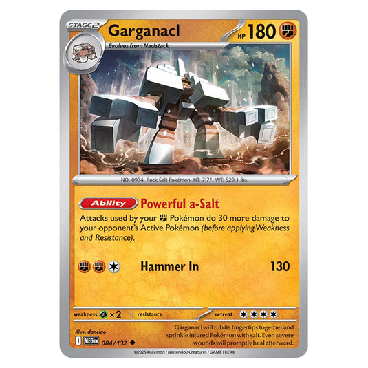 Garganacl 084 card from the Pokemon set Mega Evolution - Base Set
