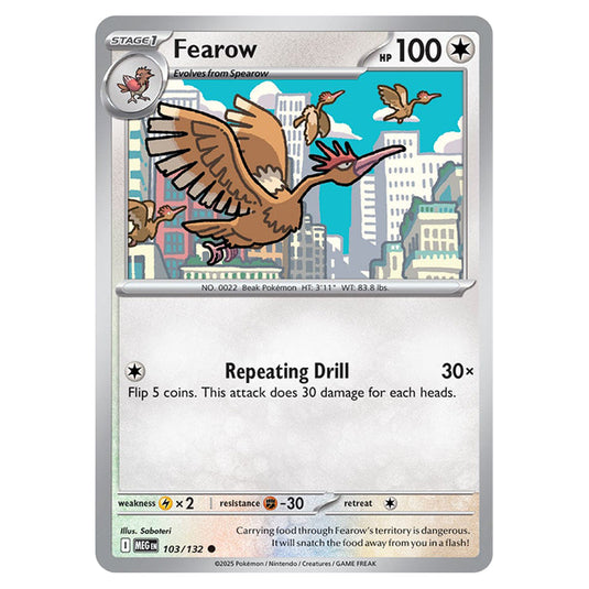 Fearow 103 card from the Pokemon set Mega Evolution - Base Set