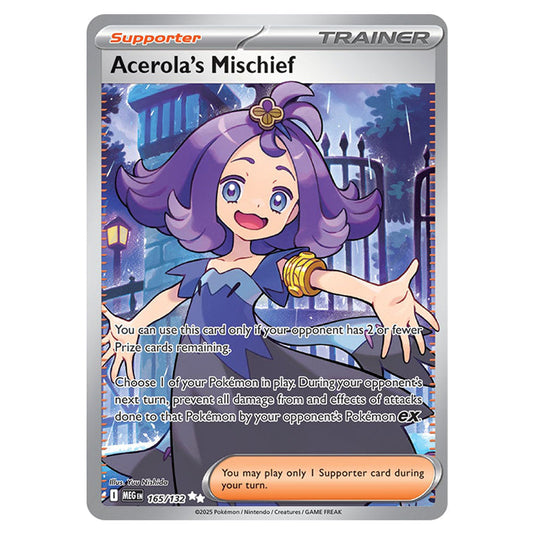 Acerola's Mischief 165 card from the Pokemon set Mega Evolution - Base Set