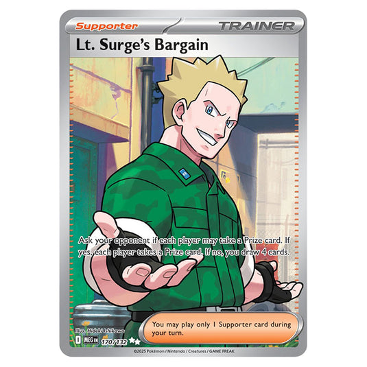 Lt. Surge's Bargain 170 card from the Pokemon set Mega Evolution - Base Set