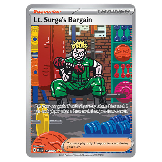 Lt. Surge's Bargain 185 card from the Pokemon set Mega Evolution - Base Set