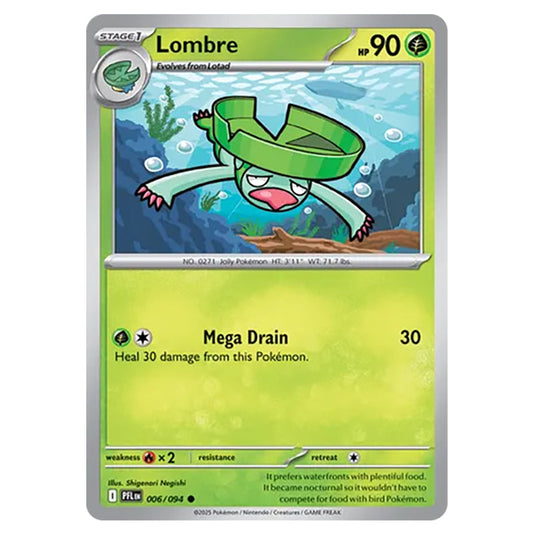 Lombre 006 card from the Pokemon set Mega Evolution - Phantasmal Flames